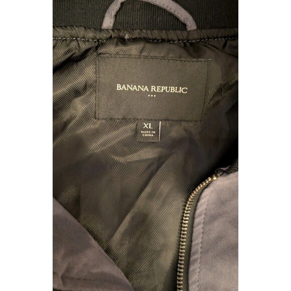 Banana Republic Mens XL Gray Vegan Suede Bomber Jacket Black Ribbed Trim EUC - Picture 2 of 5